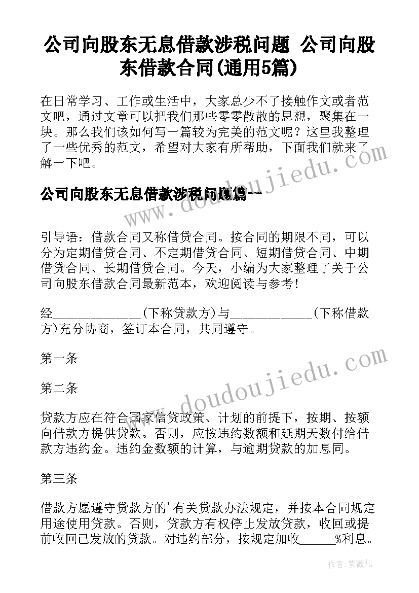 公司向股东无息借款涉税问题 公司向股东借款合同(通用5篇)