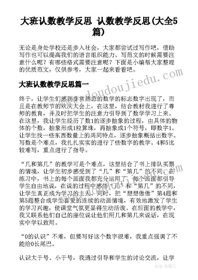 大班认数教学反思 认数教学反思(大全5篇)