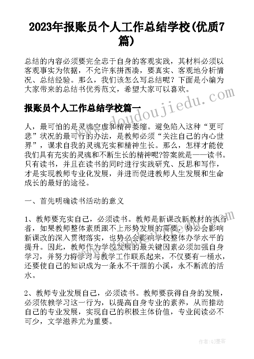 2023年报账员个人工作总结学校(优质7篇)