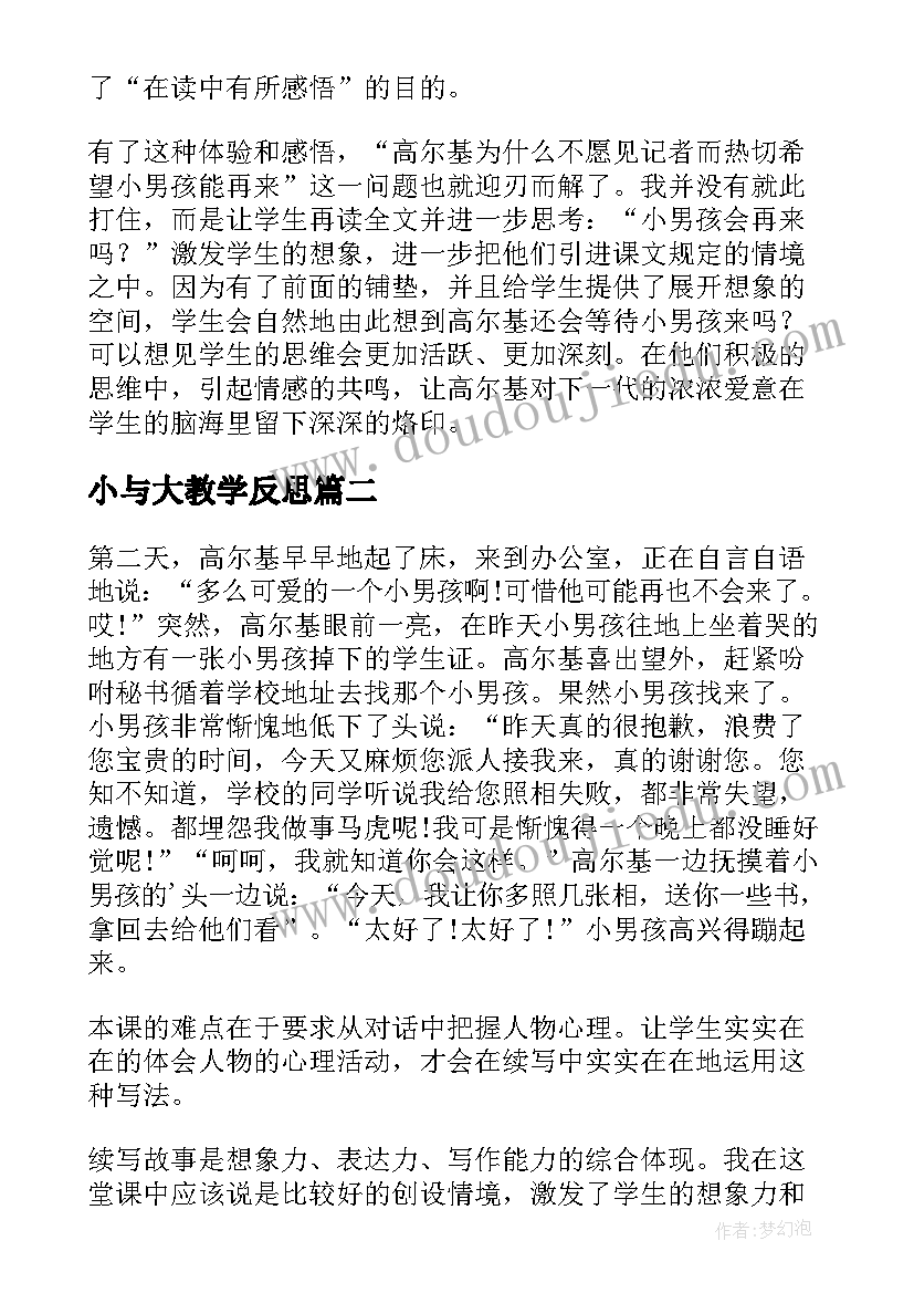 2023年小与大教学反思 小摄影师教学反思(优秀6篇)