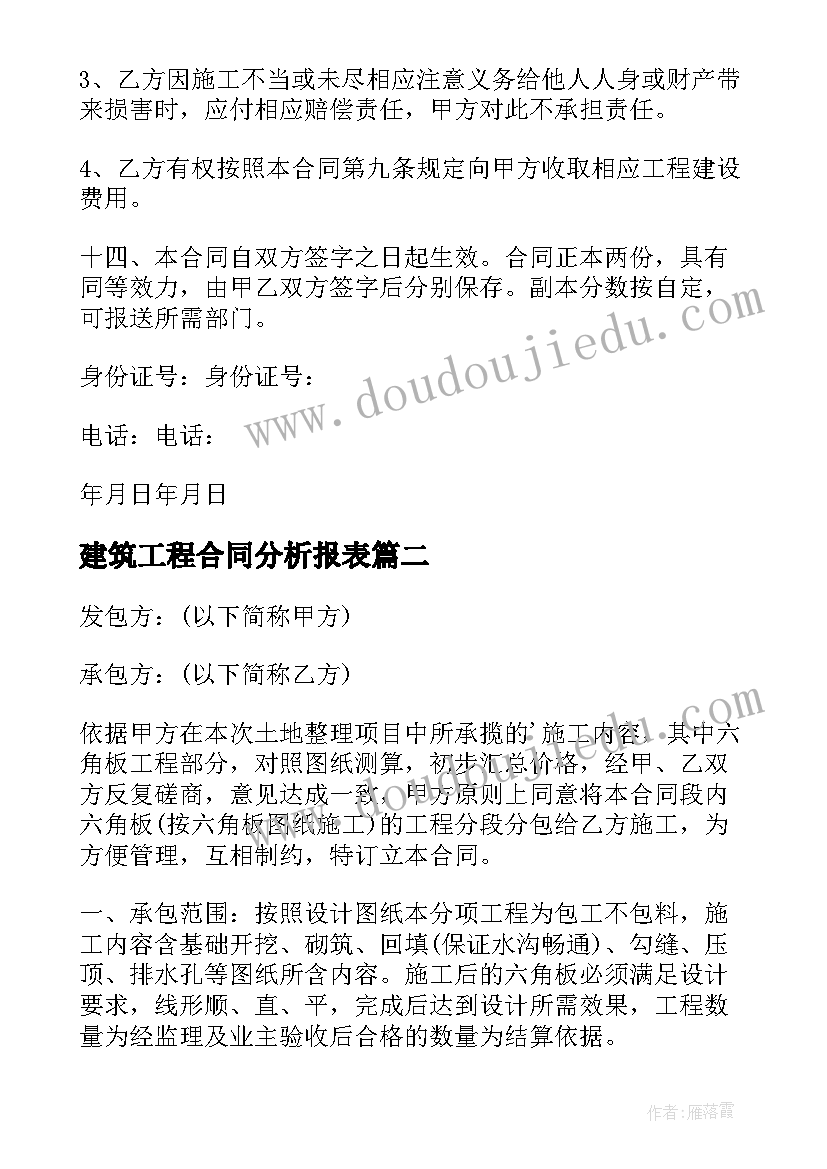 2023年建筑工程合同分析报表(通用10篇)