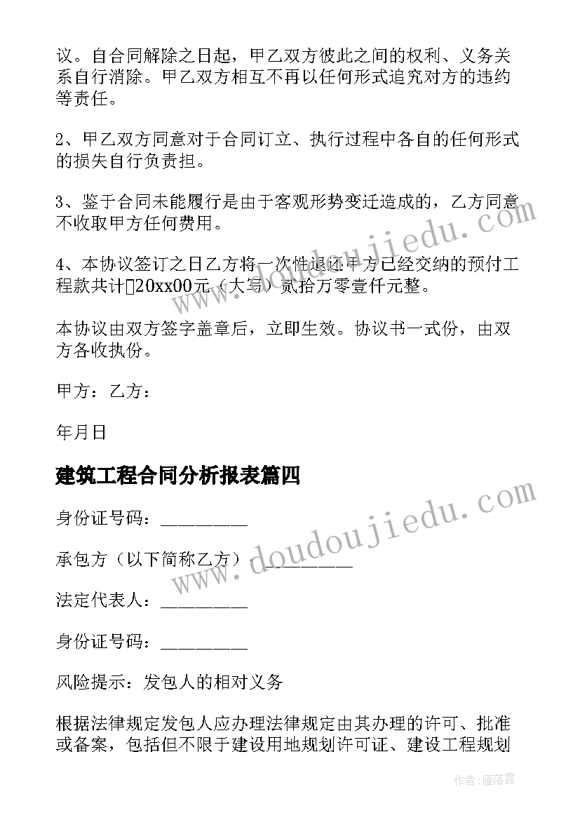 2023年建筑工程合同分析报表(通用10篇)