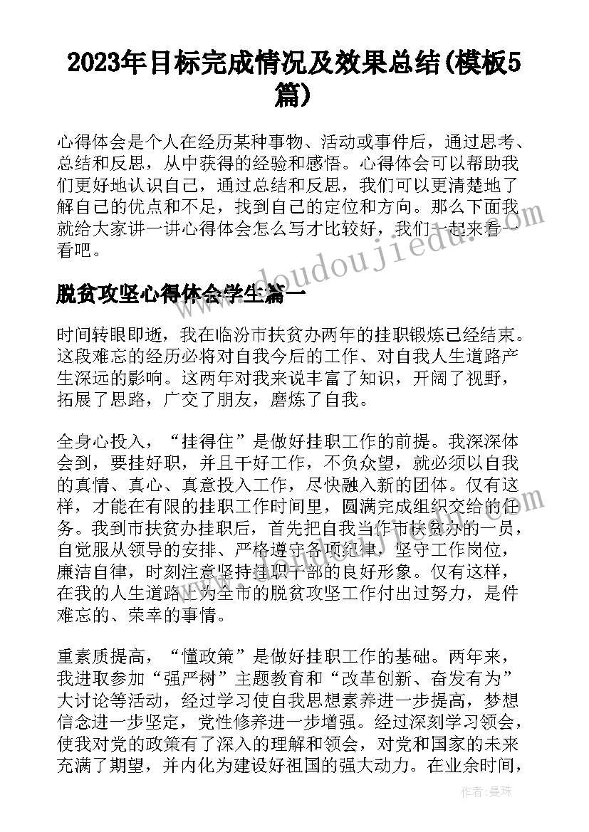 2023年目标完成情况及效果总结(模板5篇)