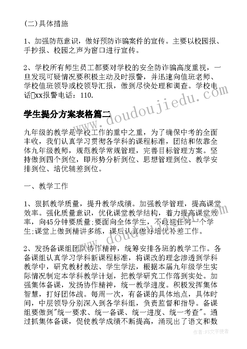 学生提分方案表格 大学生防诈骗措施(汇总8篇)