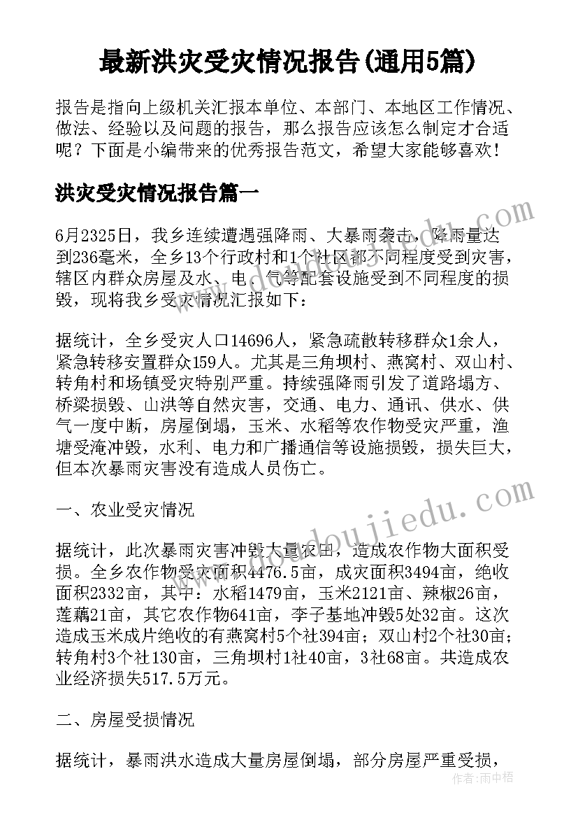 最新洪灾受灾情况报告(通用5篇)