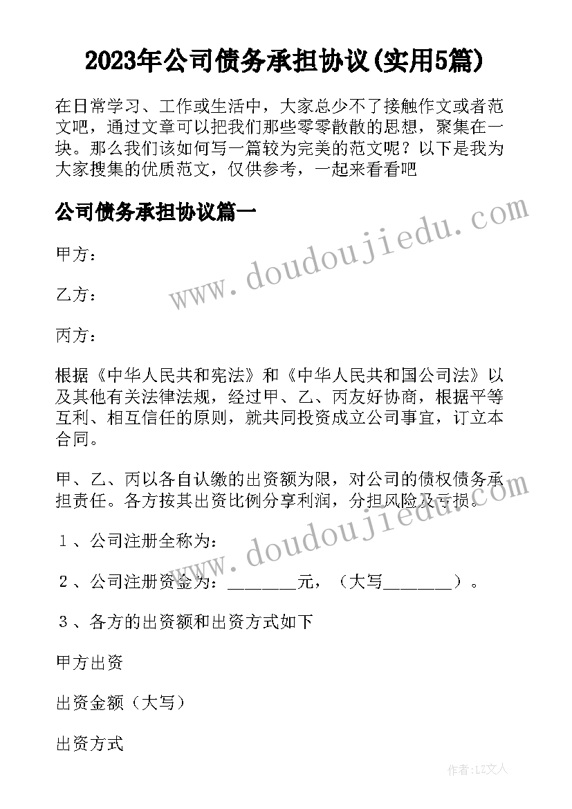 2023年公司债务承担协议(实用5篇)