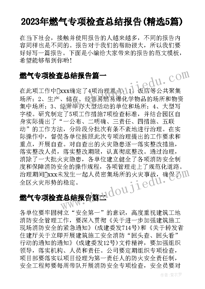 2023年燃气专项检查总结报告(精选5篇)