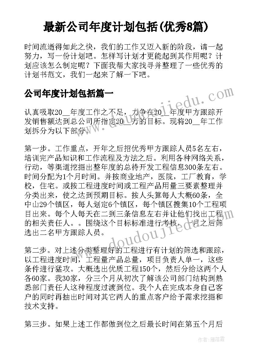 最新公司年度计划包括(优秀8篇)