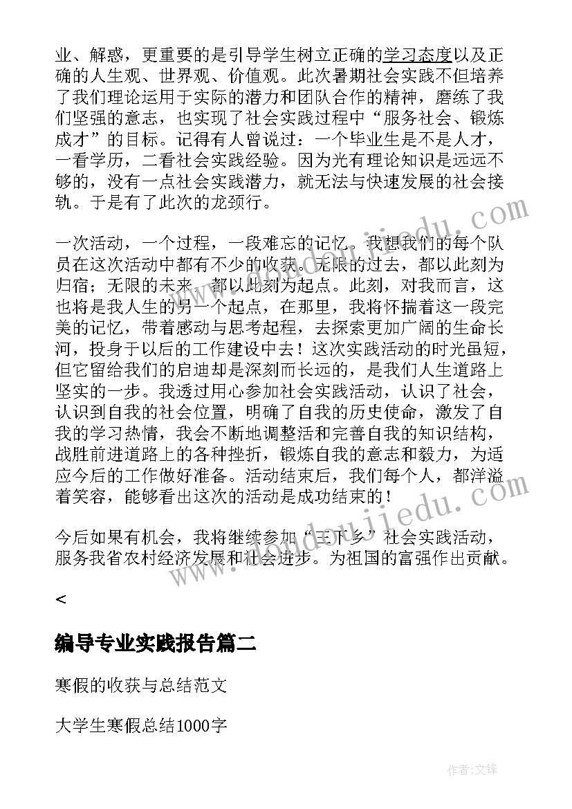 2023年编导专业实践报告 大学生社会实践总结报告(模板9篇)