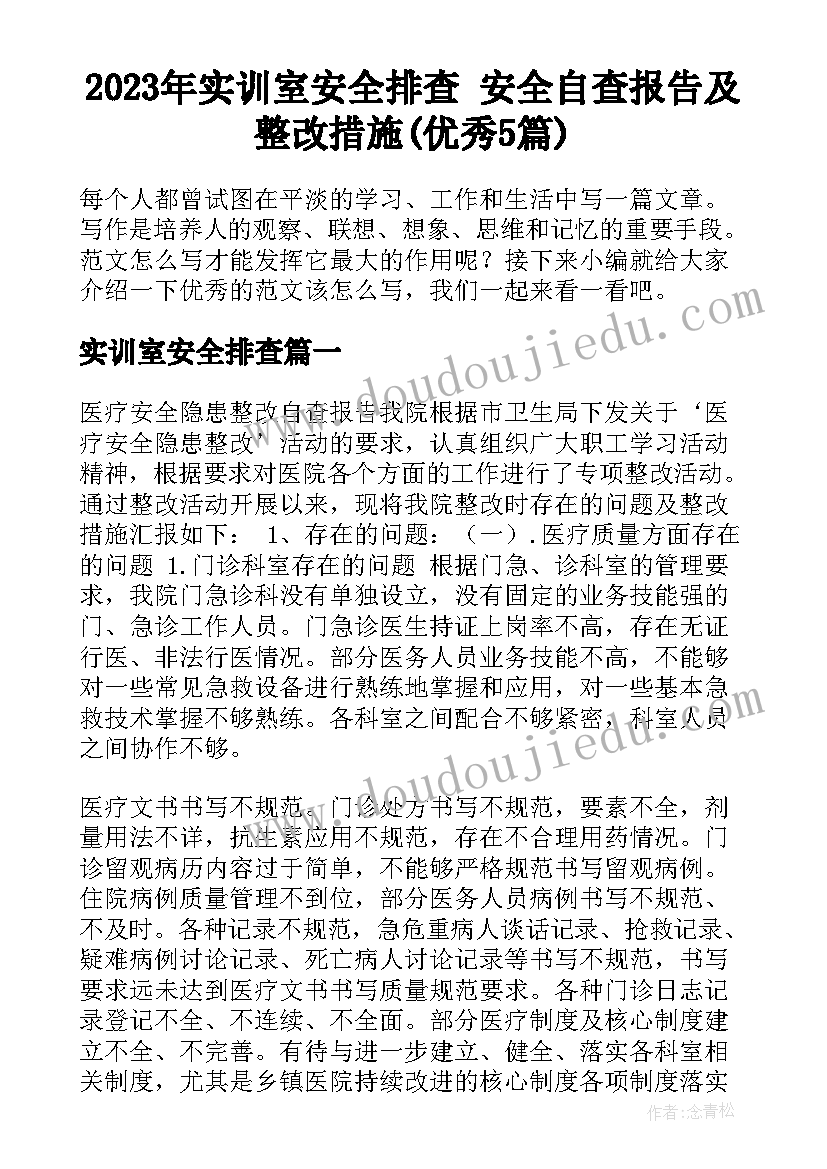 2023年实训室安全排查 安全自查报告及整改措施(优秀5篇)