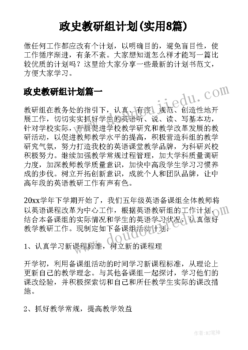 政史教研组计划(实用8篇)