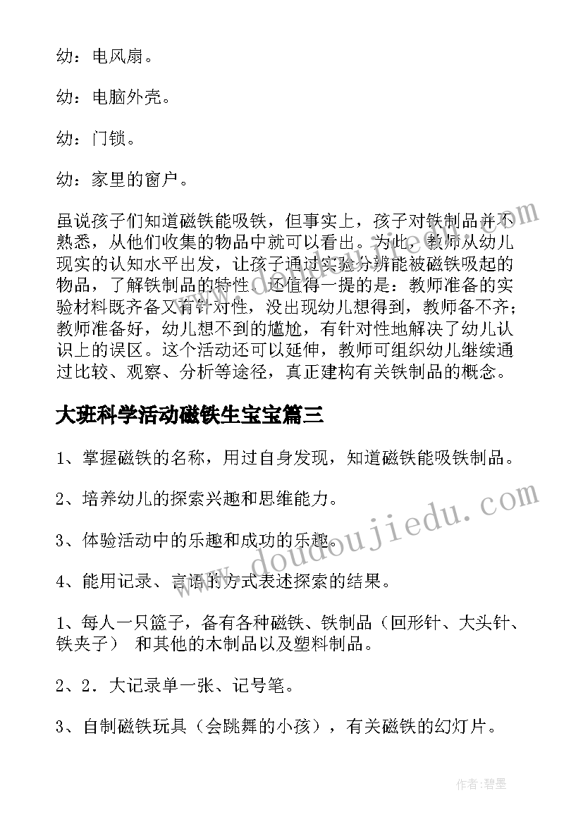 2023年大班科学活动磁铁生宝宝 大班科学活动方案磁铁(精选5篇)