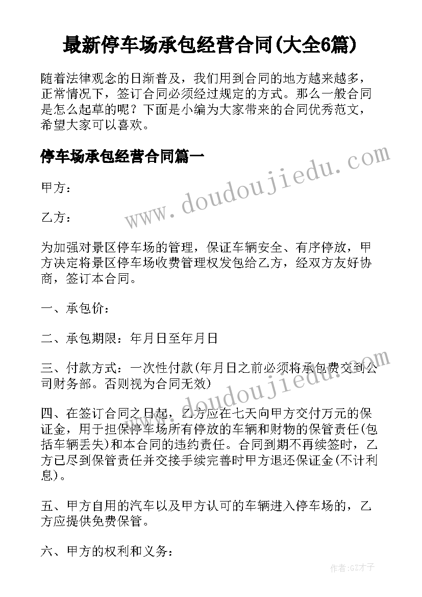 最新停车场承包经营合同(大全6篇)