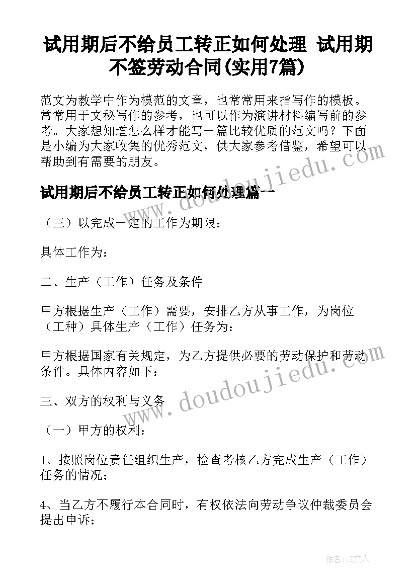 试用期后不给员工转正如何处理 试用期不签劳动合同(实用7篇)