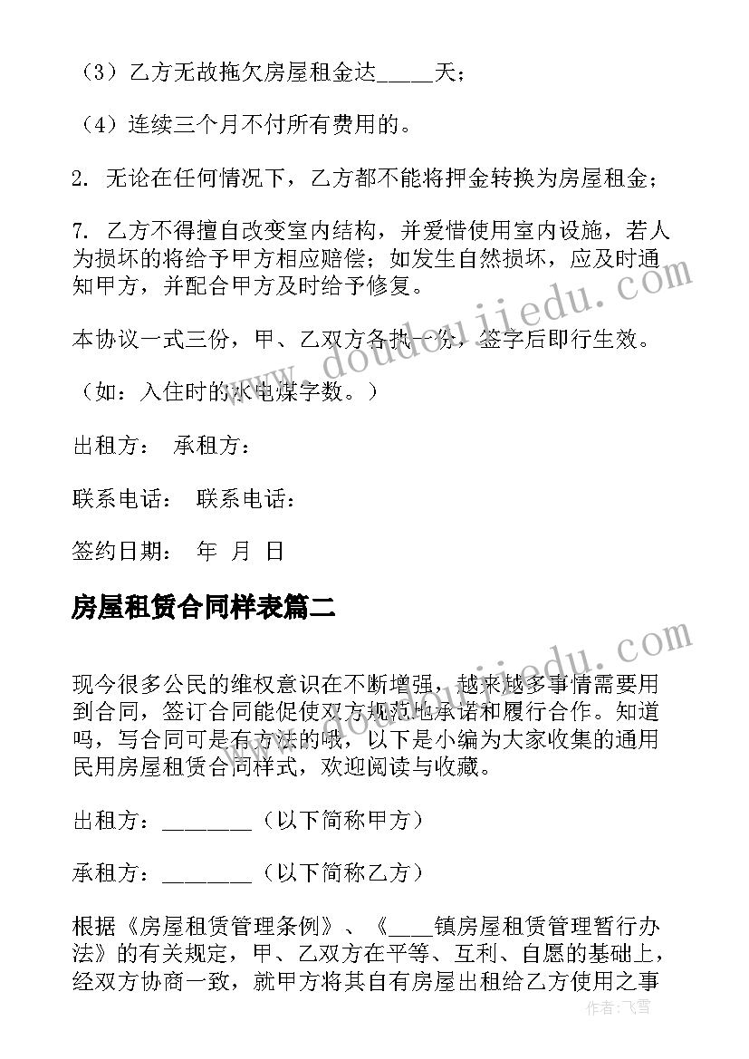 最新房屋租赁合同样表(优秀5篇)