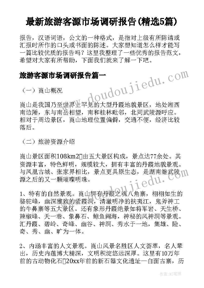 最新旅游客源市场调研报告(精选5篇)