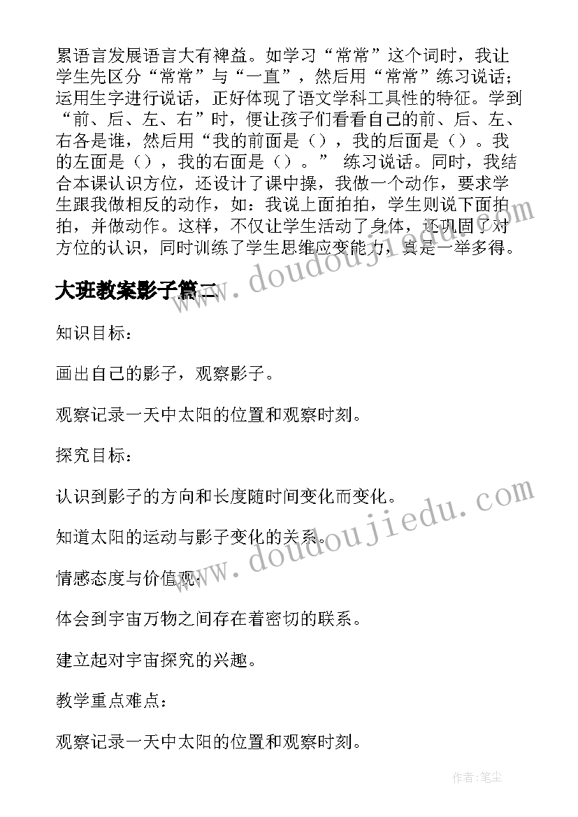 2023年大班教案影子 影子教学反思(大全7篇)