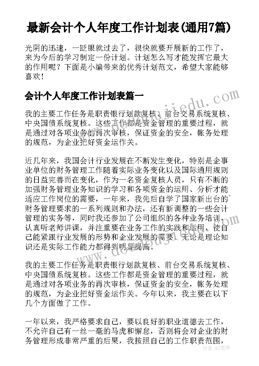 最新会计个人年度工作计划表(通用7篇)