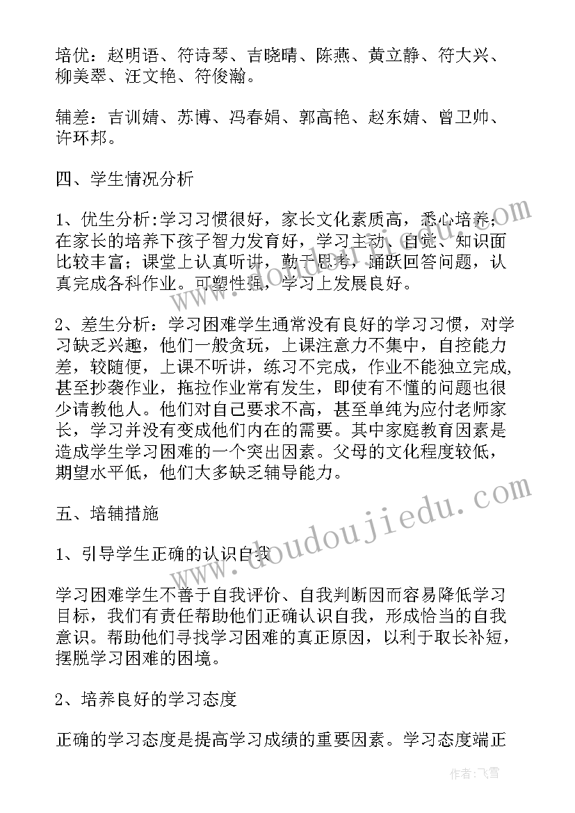 2023年培优计划和学困生辅导计划 四年级培优辅差工作计划书(模板5篇)