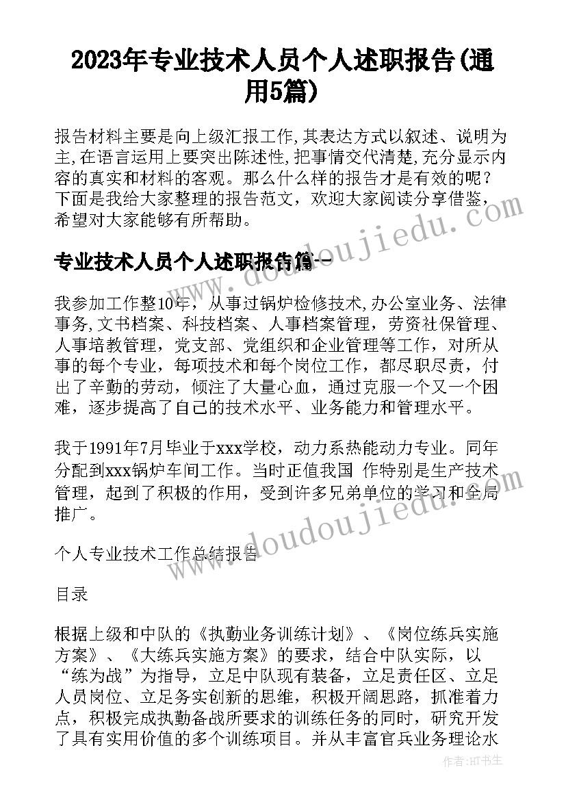 2023年专业技术人员个人述职报告(通用5篇)