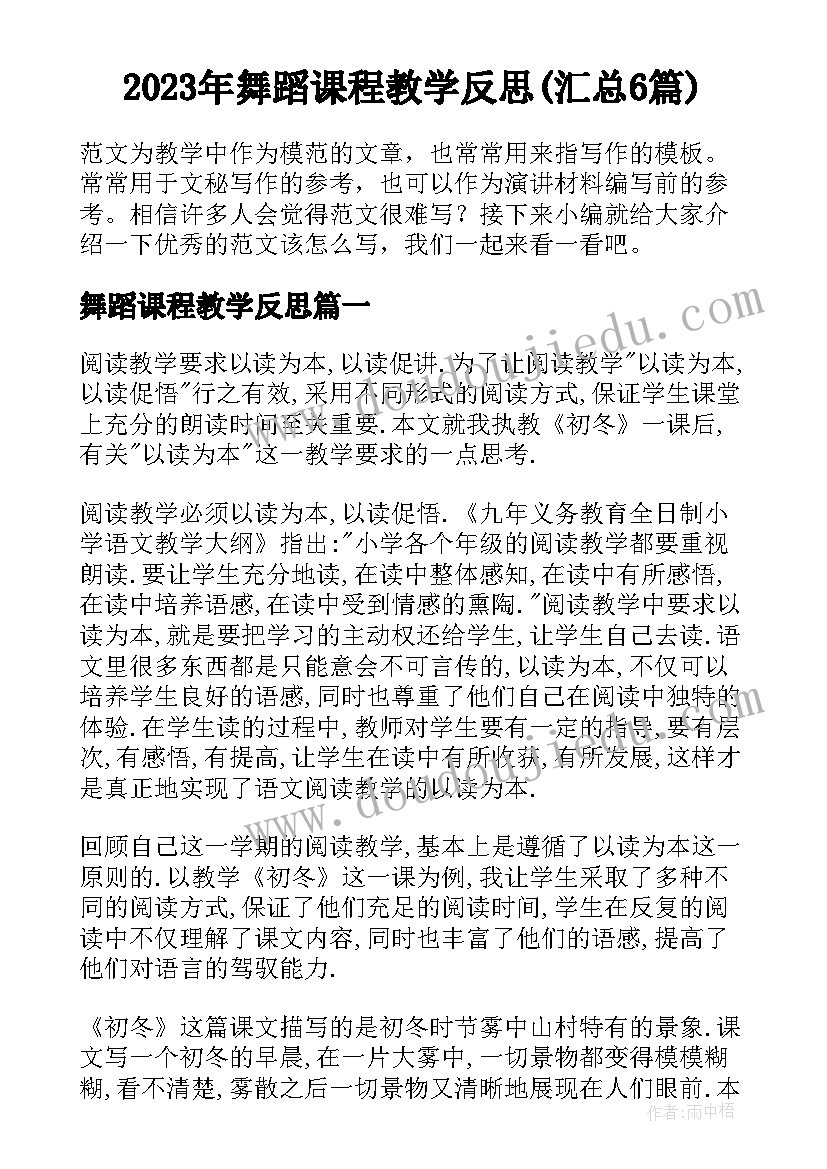 2023年舞蹈课程教学反思(汇总6篇)