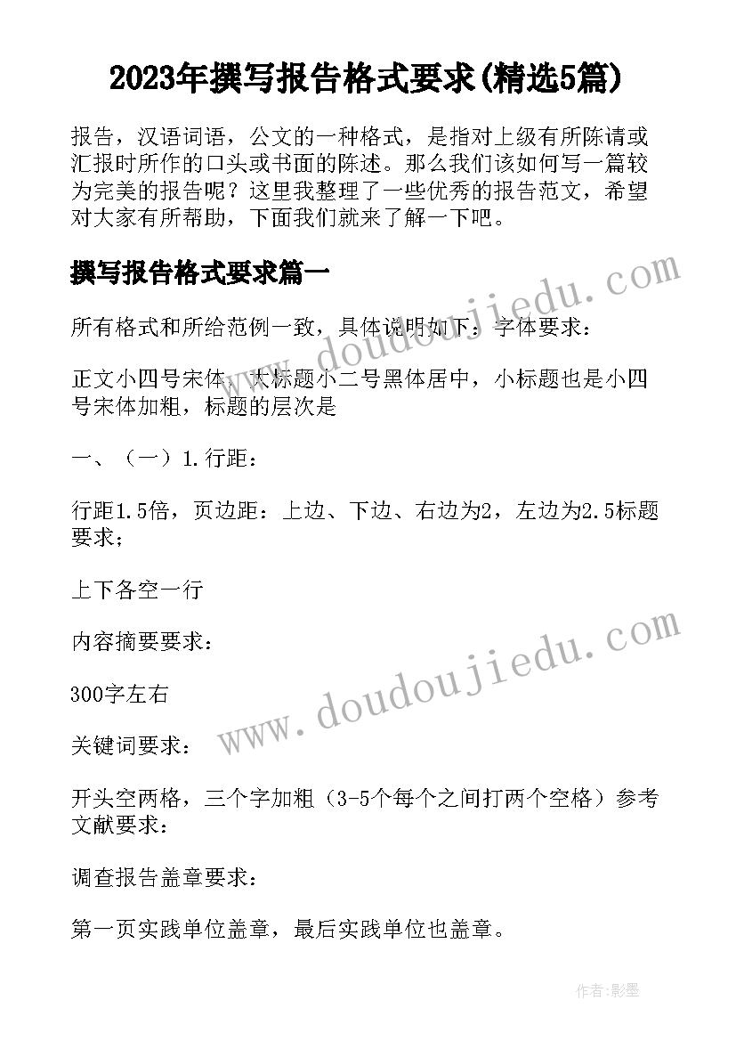 2023年撰写报告格式要求(精选5篇)