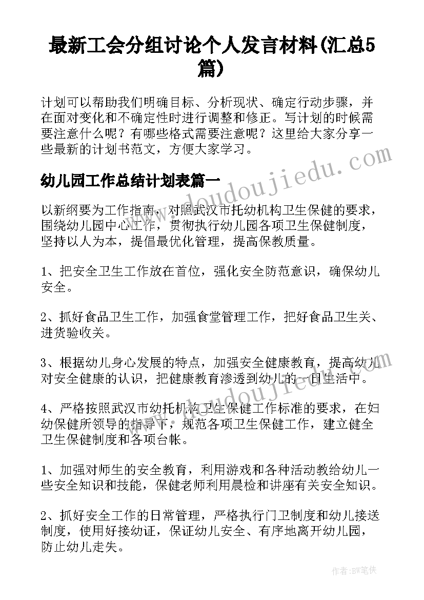 最新工会分组讨论个人发言材料(汇总5篇)