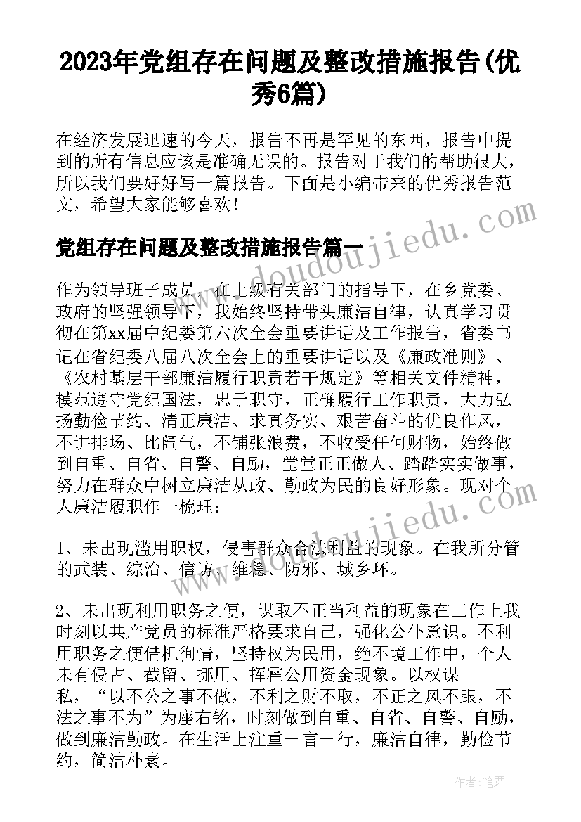 2023年党组存在问题及整改措施报告(优秀6篇)