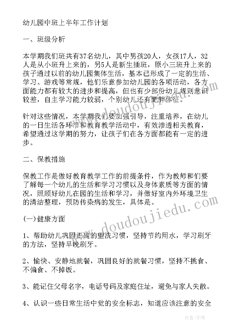 最新工作计划幼儿园中班上学期(实用9篇)