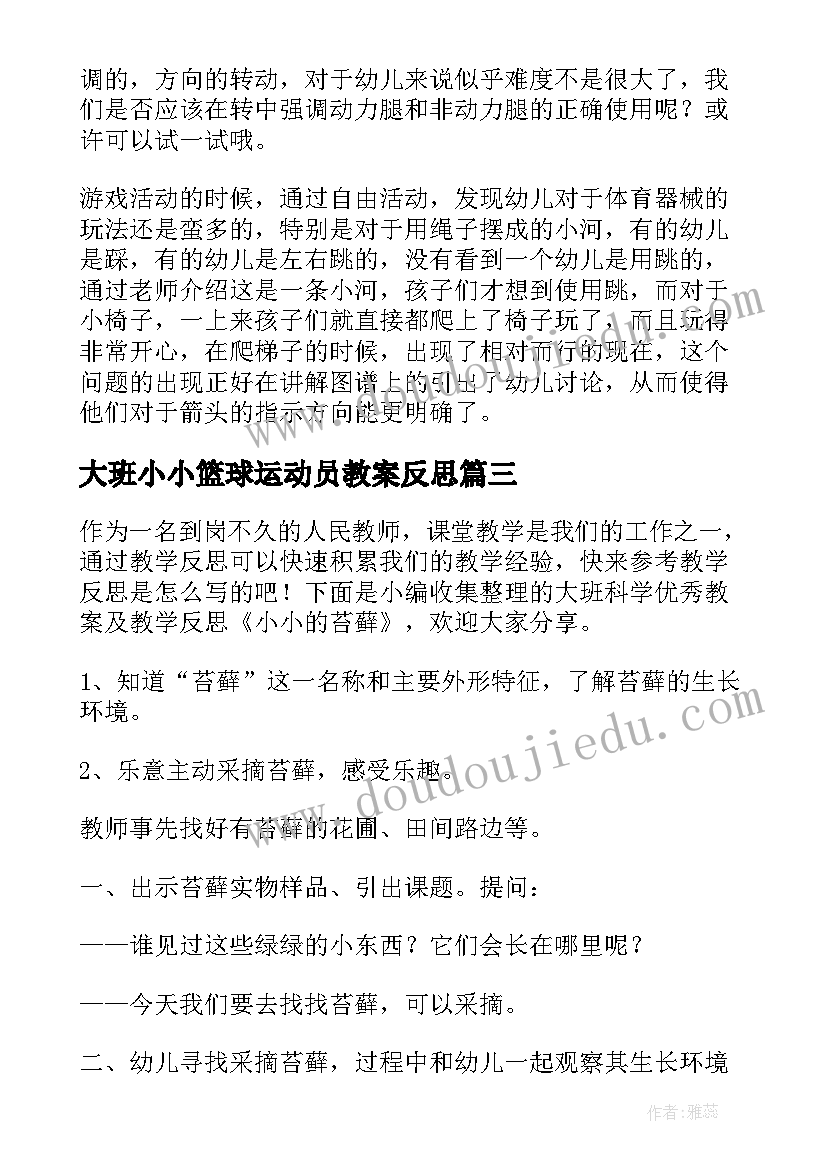 2023年大班小小篮球运动员教案反思(模板8篇)