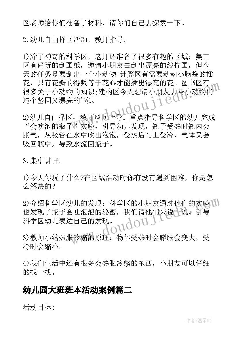 幼儿园大班班本活动案例 幼儿园大班班级活动方案(优质5篇)