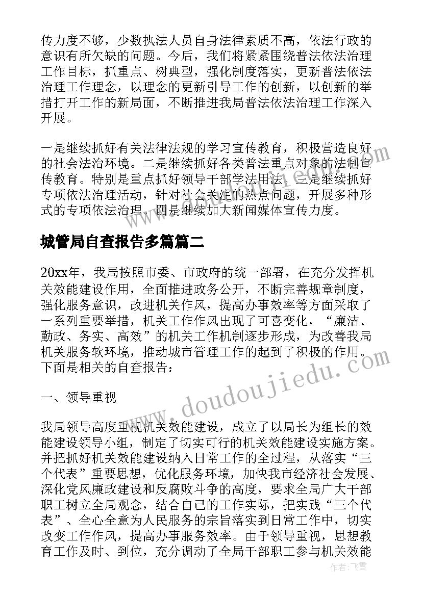 2023年城管局自查报告多篇 城管局自查报告(优质5篇)