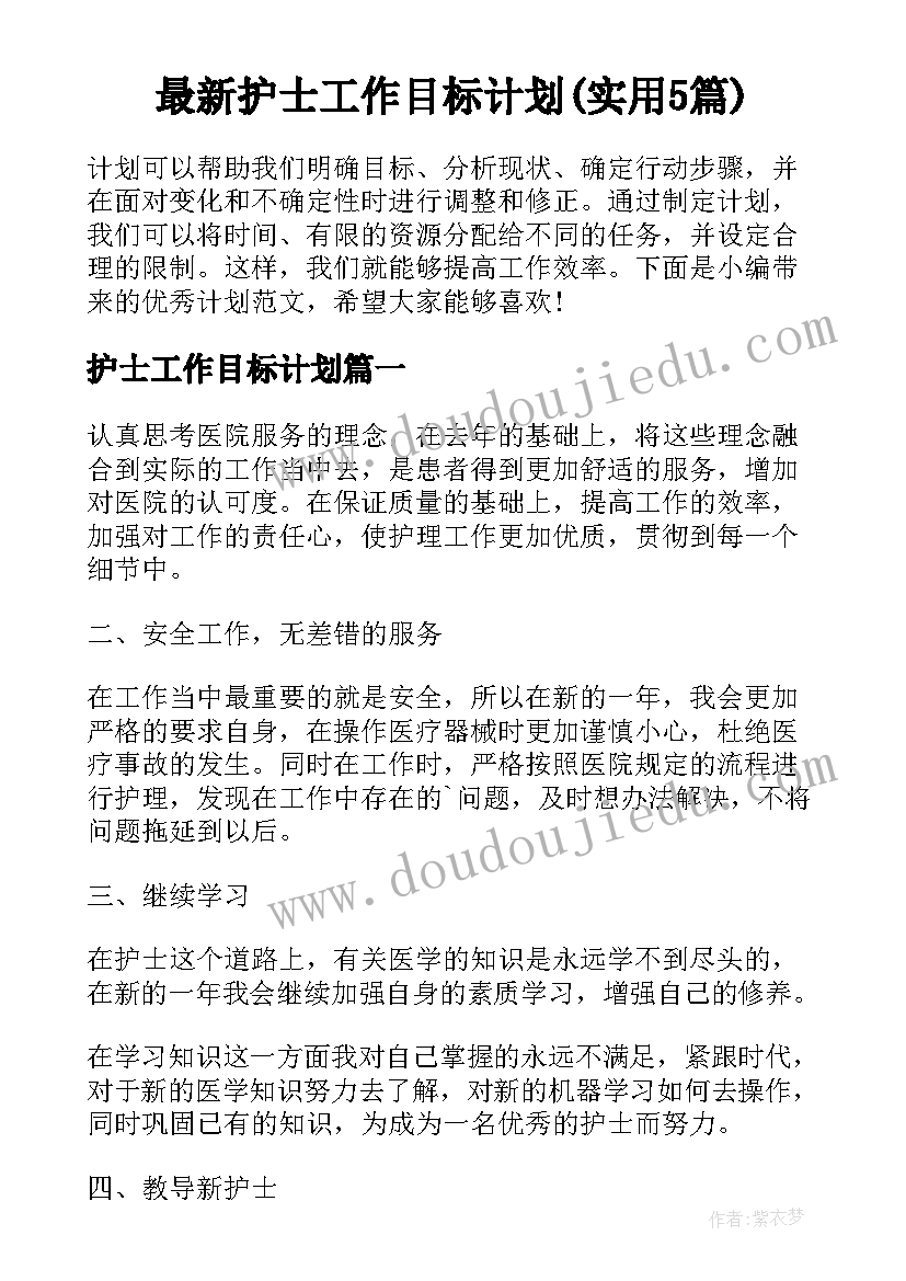 最新护士工作目标计划(实用5篇)