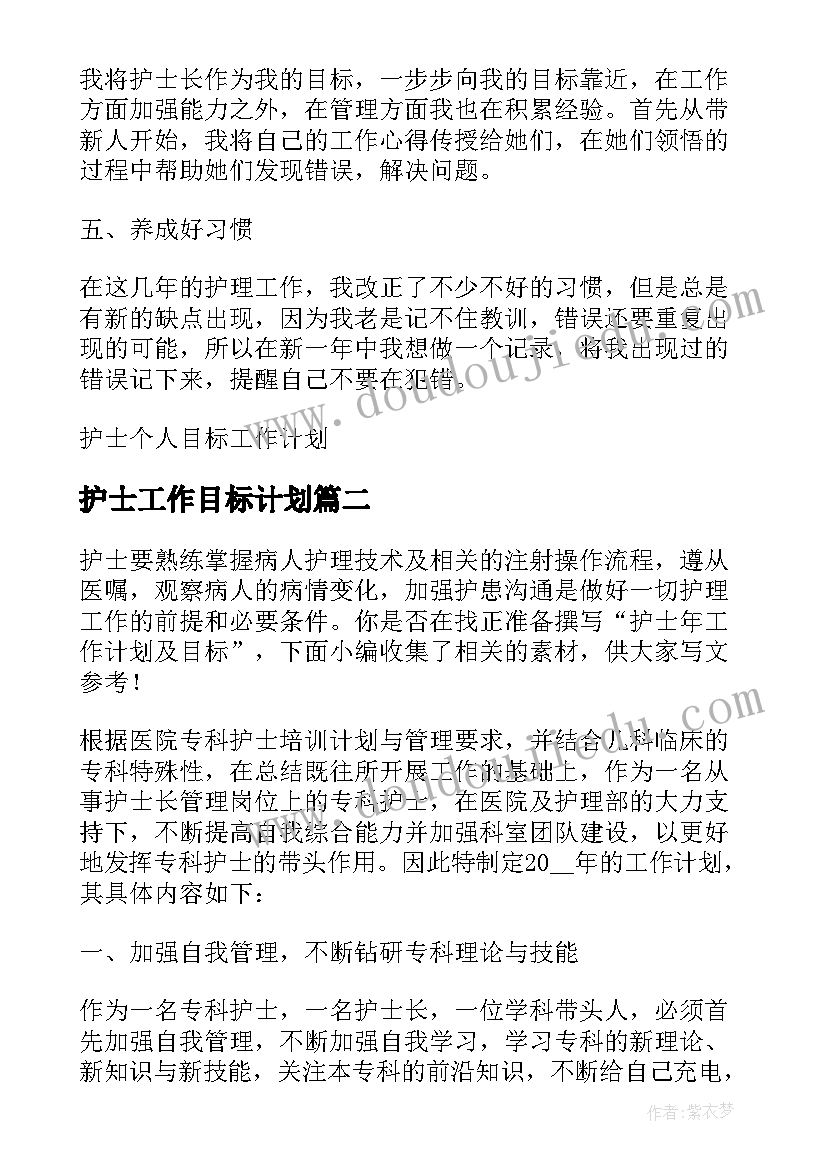 最新护士工作目标计划(实用5篇)