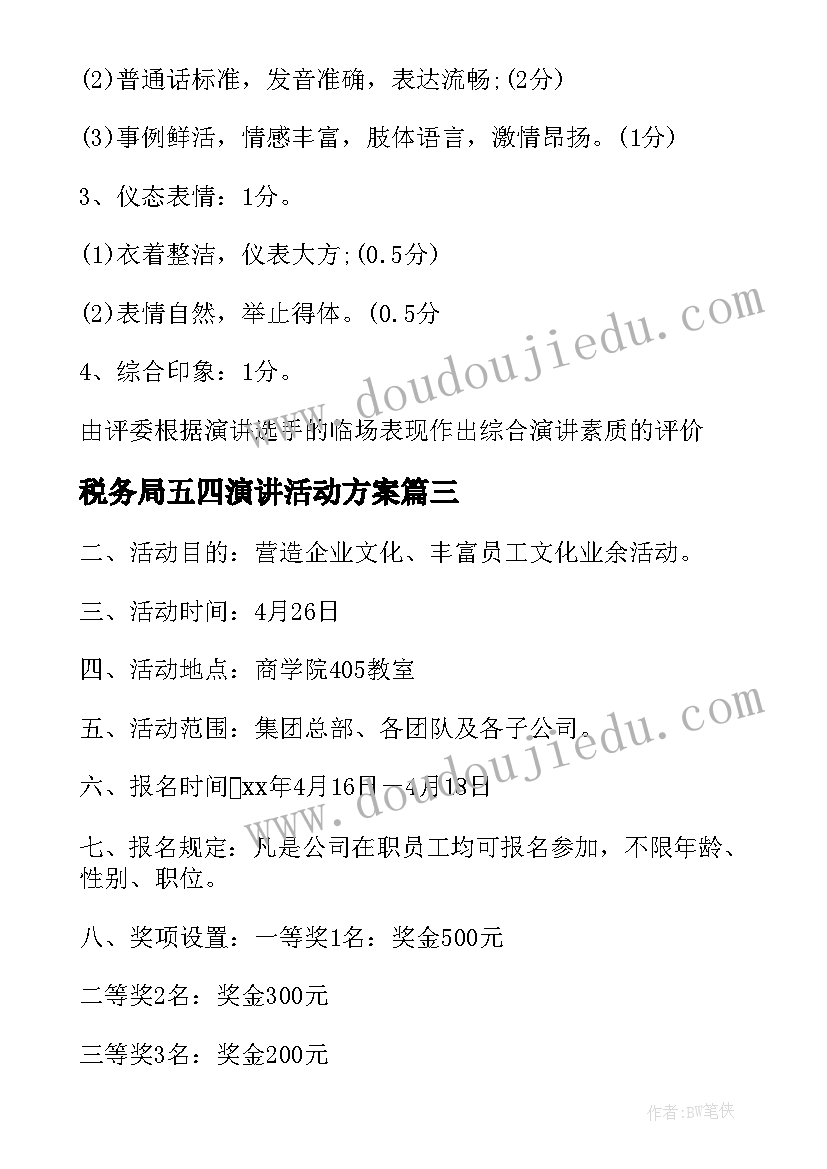 2023年税务局五四演讲活动方案(优质5篇)