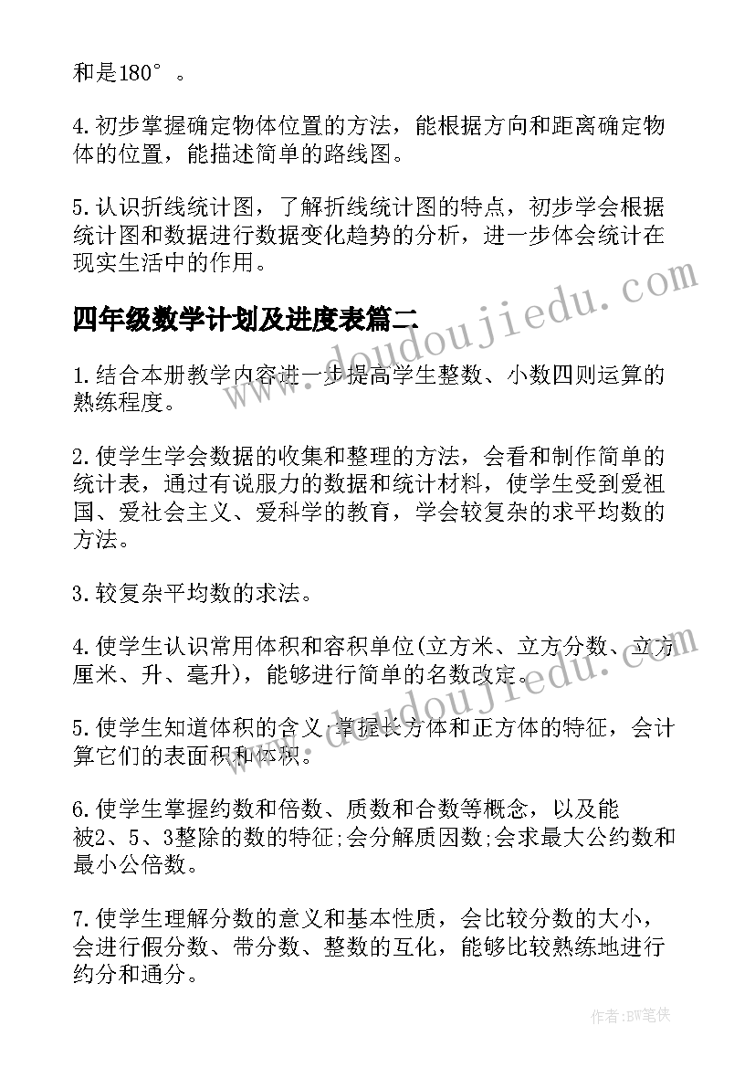 最新四年级数学计划及进度表 四年级数学教学计划(实用5篇)