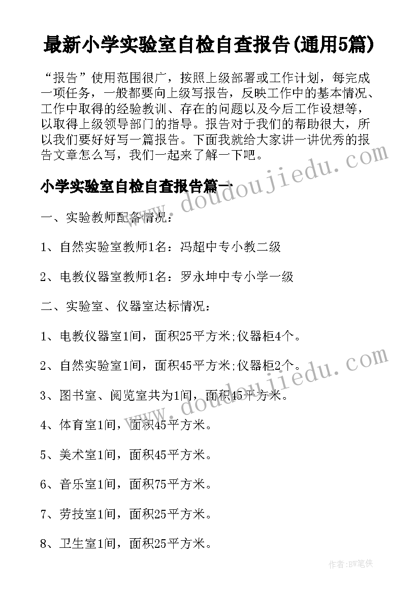 最新小学实验室自检自查报告(通用5篇)