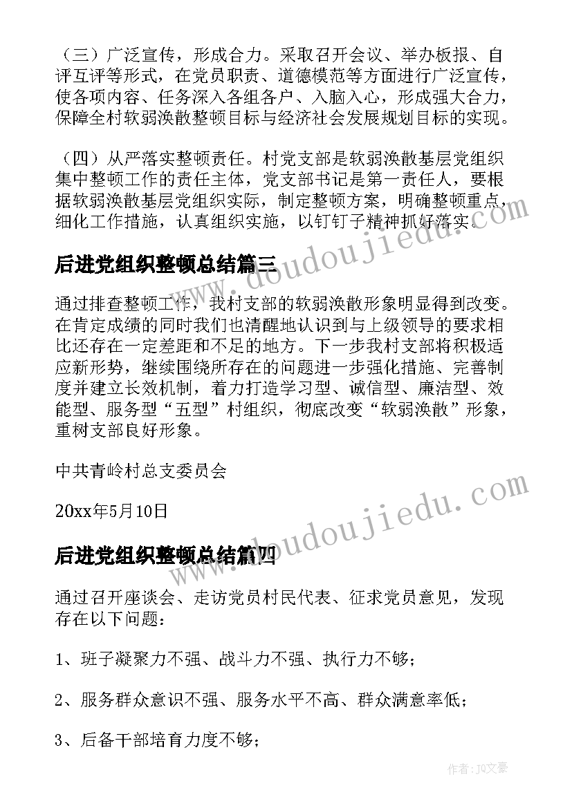 2023年后进党组织整顿总结(精选5篇)