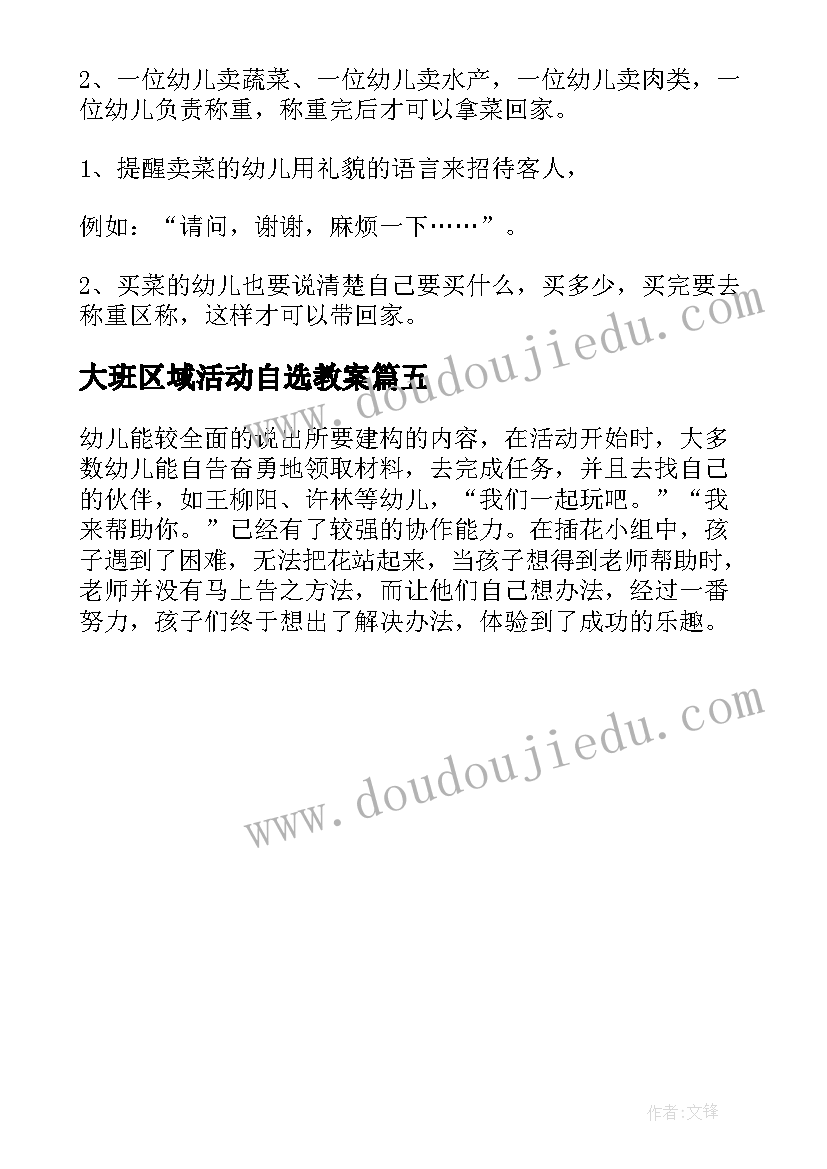 大班区域活动自选教案(优秀5篇)