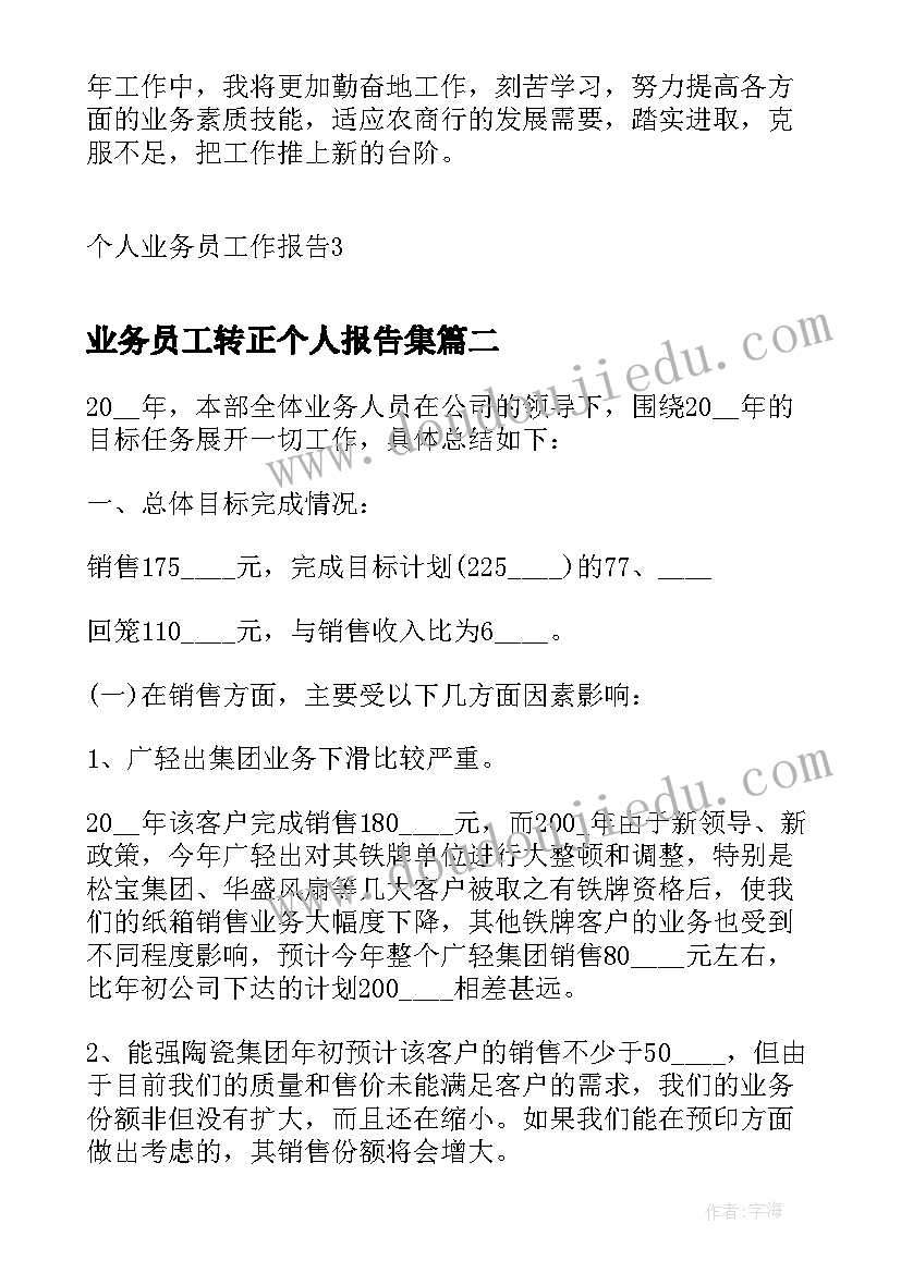 最新业务员工转正个人报告集(模板5篇)