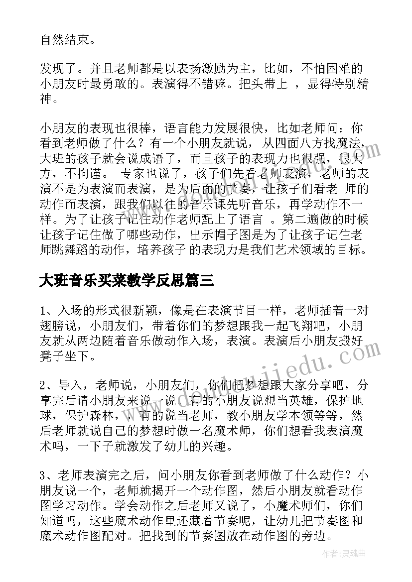 大班音乐买菜教学反思 大班音乐教学反思(精选6篇)