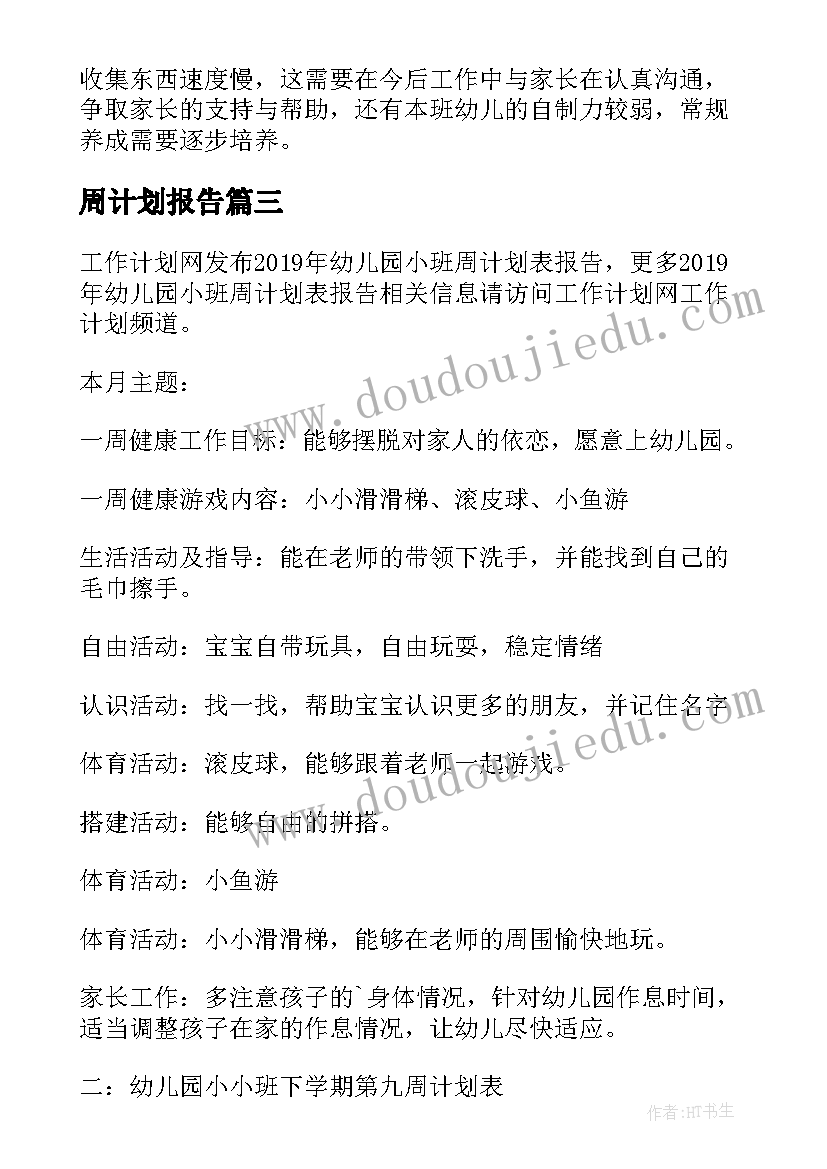 最新周计划报告(模板5篇)