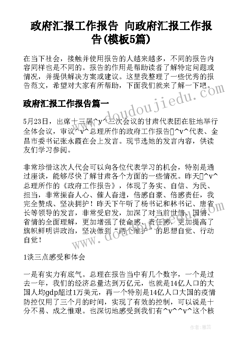 政府汇报工作报告 向政府汇报工作报告(模板5篇)