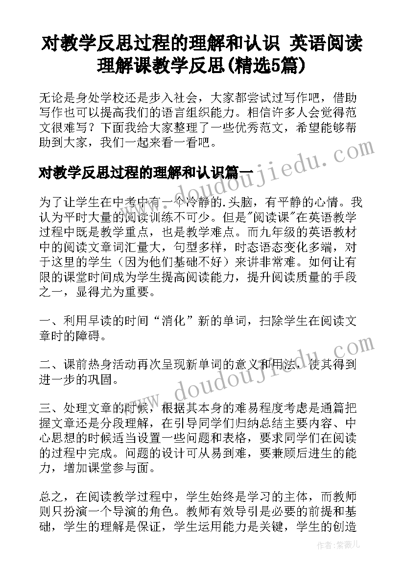 对教学反思过程的理解和认识 英语阅读理解课教学反思(精选5篇)