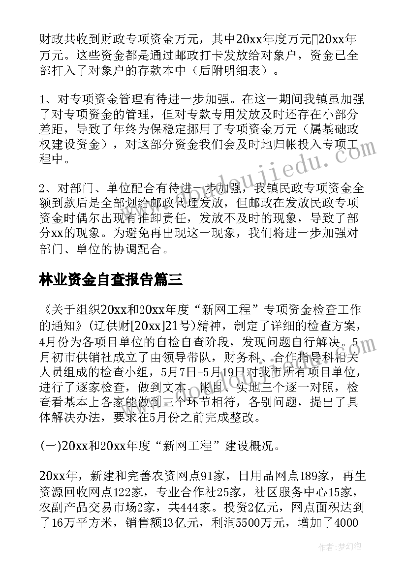 林业资金自查报告(通用7篇)