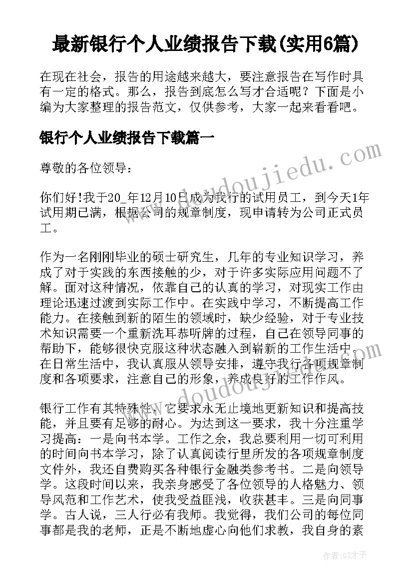 最新银行个人业绩报告下载(实用6篇)