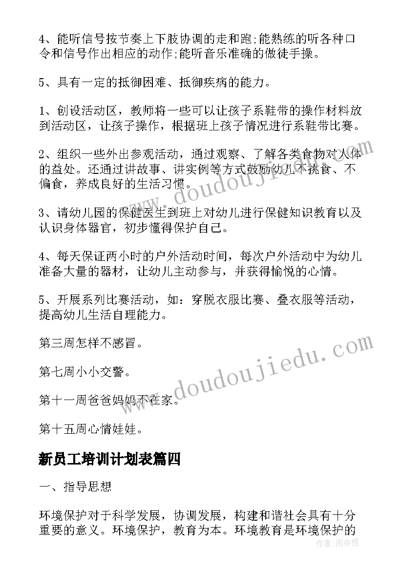 新员工培训计划表(优秀5篇)