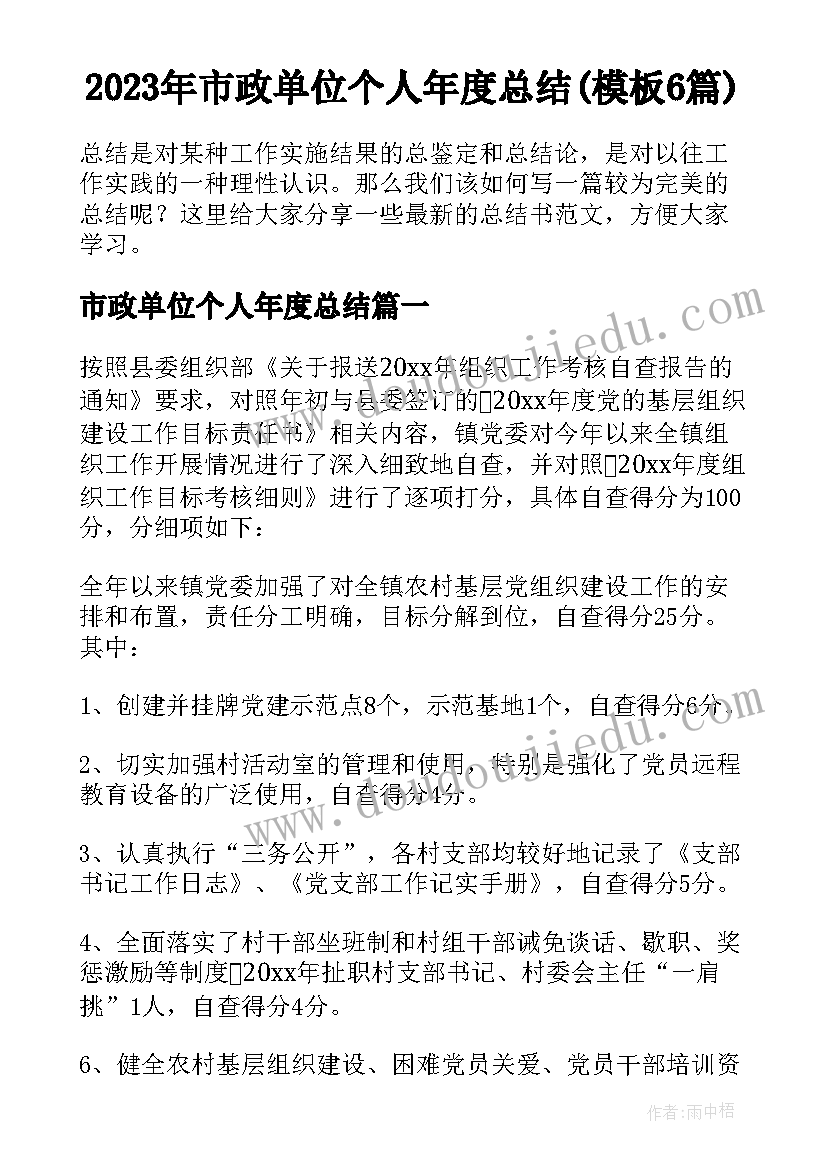 2023年市政单位个人年度总结(模板6篇)