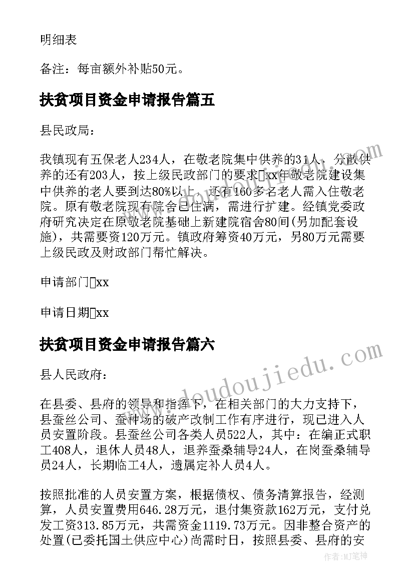 2023年扶贫项目资金申请报告 维修资金申请报告(模板6篇)