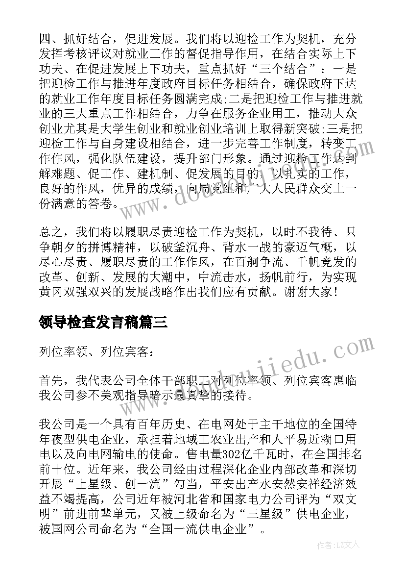 最新领导检查发言稿(精选5篇)